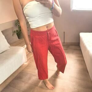 ISDA & CO Coral Red Linen Capri Pants Size 6